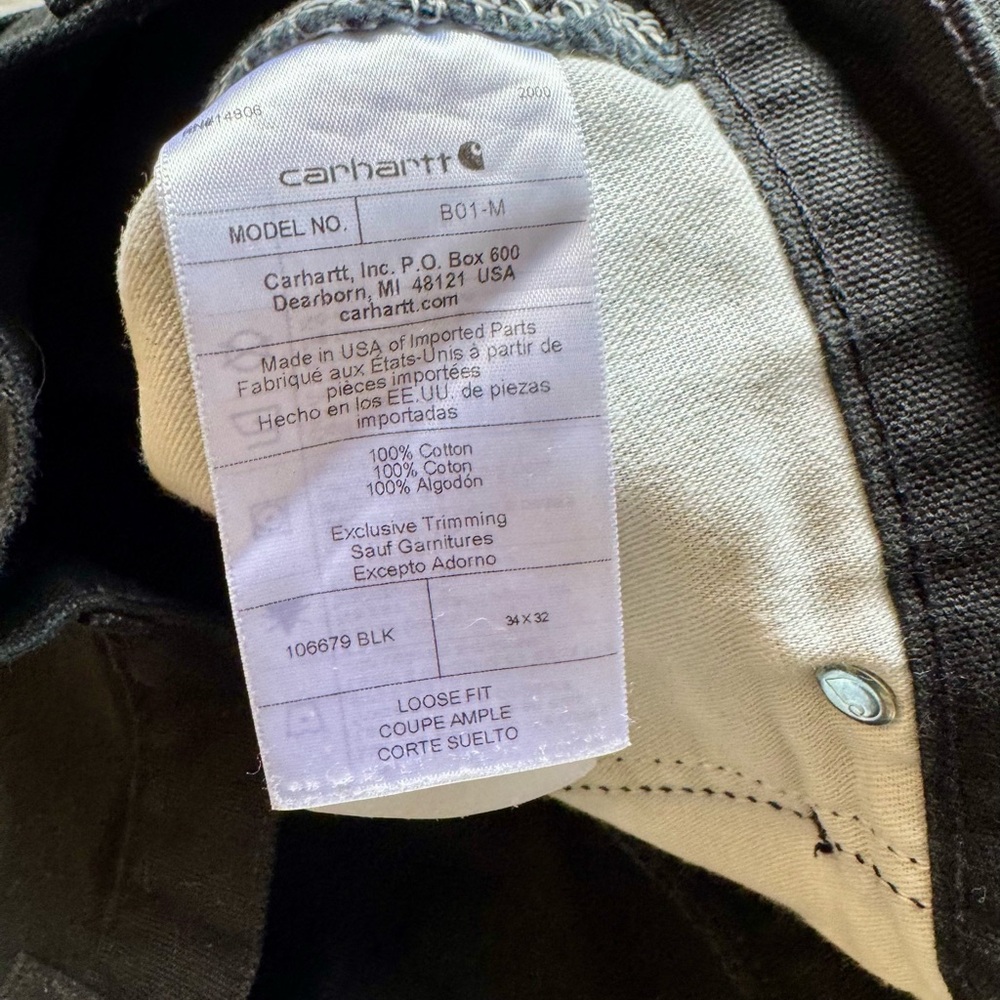 Carhartt Black Men's Cargo Work Pants with Reinforced Knees MADE IN USA - Picture 6 of 7